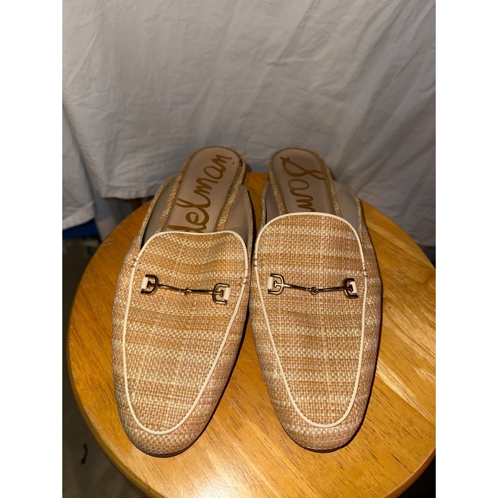 Sam Edelman Linnie Bit Mules Woven Raffia Tan Loafer Slides Size 11M Flat Shoes